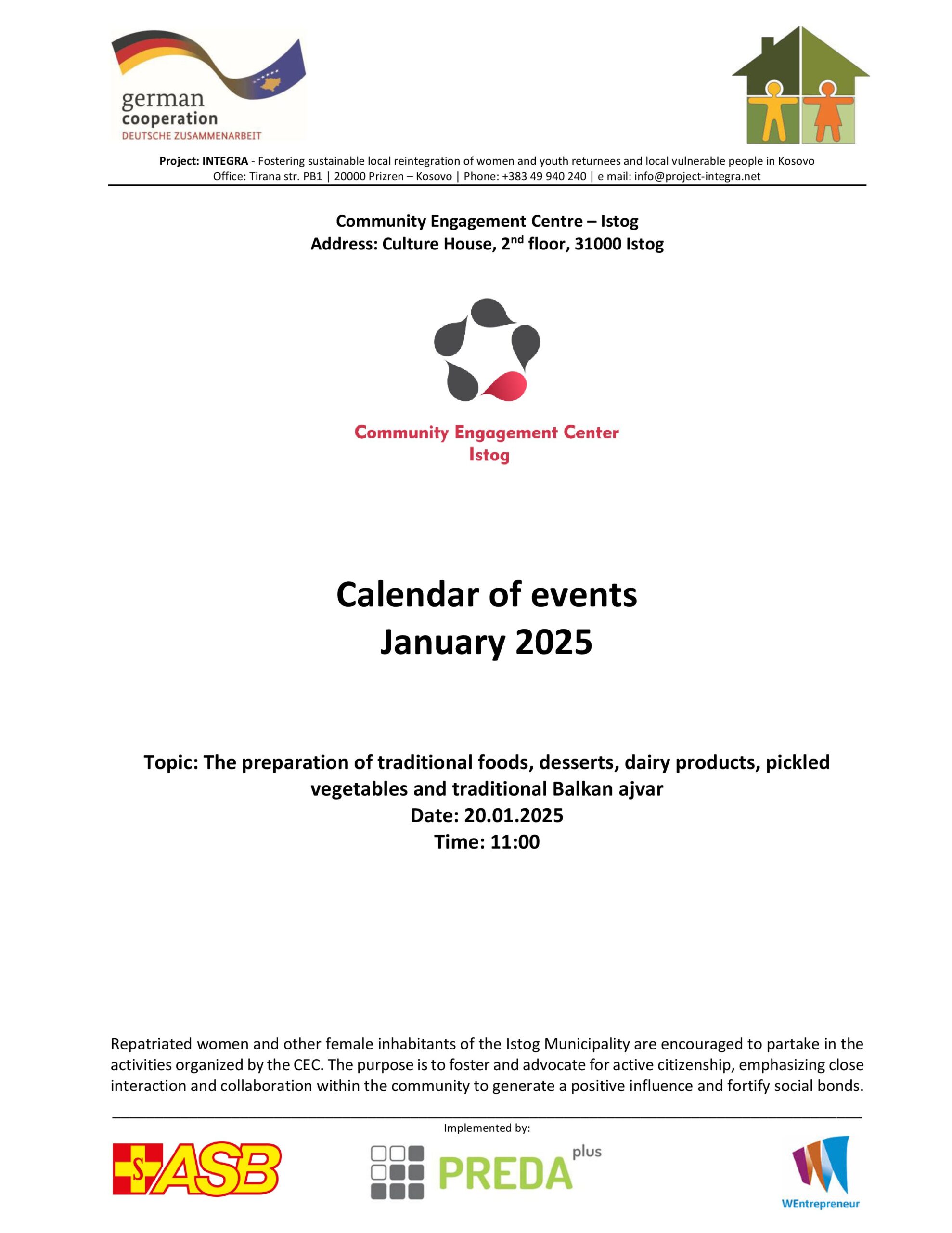 Calendar of events for Community Engagement Centers – January 2025